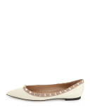 Rockstud Patent Ballerina Flat, Ivory
