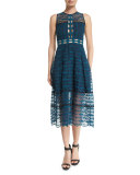 Mixed-Embroidery Sleeveless Midi Dress