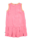 Sleeveless Tipped Pleated Dress, Carnation Pink, Size 3-14