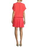 Bryton Smocked-Waist Blouson Dress, Coral