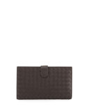 Intrecciato Lambskin Continental Wallet, Dark Brown
