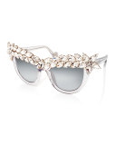 Decadence Mirrored Cat-Eye Sunglasses, Ice Crystal