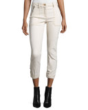 Cardiff Cropped Denim Cargo Pants, Ecru