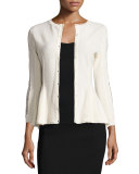 Lace-Sleeve Peplum Cardigan, Vanilla