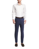 Micro-Tic Flat-Front Trousers, Navy