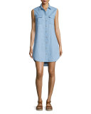 Slim Signature Sleeveless Shirtdress, Blue