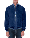 Perforated Suede Zip-Up Jacket, Blue