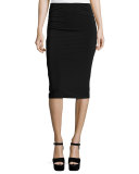 Ciera Ruched-Side High-Waist Pencil Skirt, Black