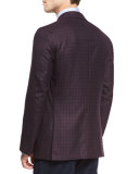 Gun-Check Two-Button Sport Coat, Burgundy/Navy