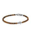 Men's Cross Station Bead Bracelet in Tiger's Eye