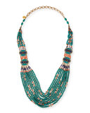 Turquoise & Coral Long Beaded Necklace, 38"