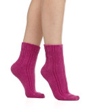 Cashmere-Blend Cozy Ruffled Bedsocks, Magenta