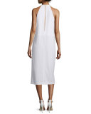 Sleeveless Draped Crepe Midi Dress, White