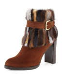 Gofurit Mink-Trim Ankle Boot, Brown