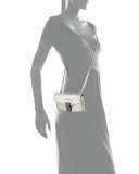 Metallic Leather Monili Clutch Bag/Wallet on Strap, Silver