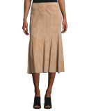 Aria Suede Godet Midi Skirt, Teak