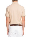 Leather-Trim Polo Shirt, Cream