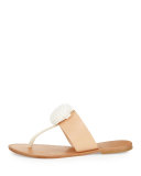 Nadie Pompom T-Strap Flat Sandal
