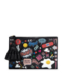 Georgiana All Over Wink Sticker Clutch Bag, Black/Multi