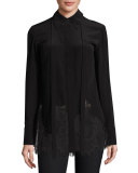 Long-Sleeve Fluid Silk Blouse, Black