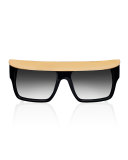 Shady Metal-Brow Square Sunglasses, Black
