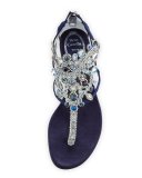 Crystal-Chandelier Flat Thong Sandal, Blue