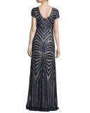 Isabelle Cap-Sleeve Geometric Sequined Gown