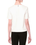 Short-Sleeve Boxy Ruffle-Trim Top, White