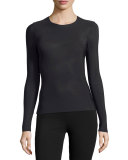 Whisper Long-Sleeve Crewneck Layering Top, Black