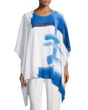 Brushstroke Blues 3/4-Sleeve Caftan, Blue/White, Petite