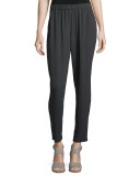 Silk Georgette Crepe Slouchy Ankle Pants, Graphite