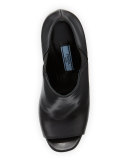 Open-Toe Leather High-Heel Bootie, Nero (Black)