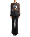 Swan-Patch Organza Sweatshirt, Black