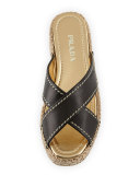 Leather Crisscross Espadrille Slide Sandal, Black (Nero)