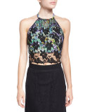 Mari Crochet Crop Top, Black