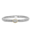 Sterling Silver Caviar & Pavé Diamond Oval Bracelet, 6mm