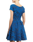Jacquard Floral-Print Cocktail Dress, Royal Blue