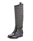 Charm Stretch Tall Rain Boot, Black/White