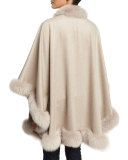 Cashmere Fox Fur-Trim Cape, Stone