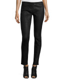 Skinny Embossed Suede Pants, Black