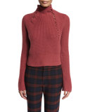 Asymmetric Ribbed Cashmere Sweater, Rosewood