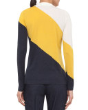 Tricolor Long-Sleeve Knit Sweater, Cream/Xanthoria/Denim