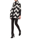 Zigzag Cape with Scarf, Black/Cream