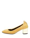 Cube-Heel Suede Ballerina Pump 