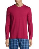 Solid Long-Sleeve Jersey Lounge Tee, Ruby