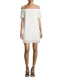 Flavia Eyelet Lace Off-the-Shoulder Shift Dress, White