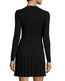 Long-Sleeve Scallop Lace-Inset Dress, Black