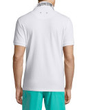 Johnny-Collar Pique Polo Shirt, White
