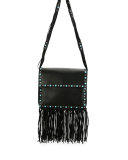 Rockstud Rolling Fringe Shoulder Bag, Black