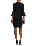 Garcia Bell-Sleeve Sheath Dress w/ Mesh Inserts, Black